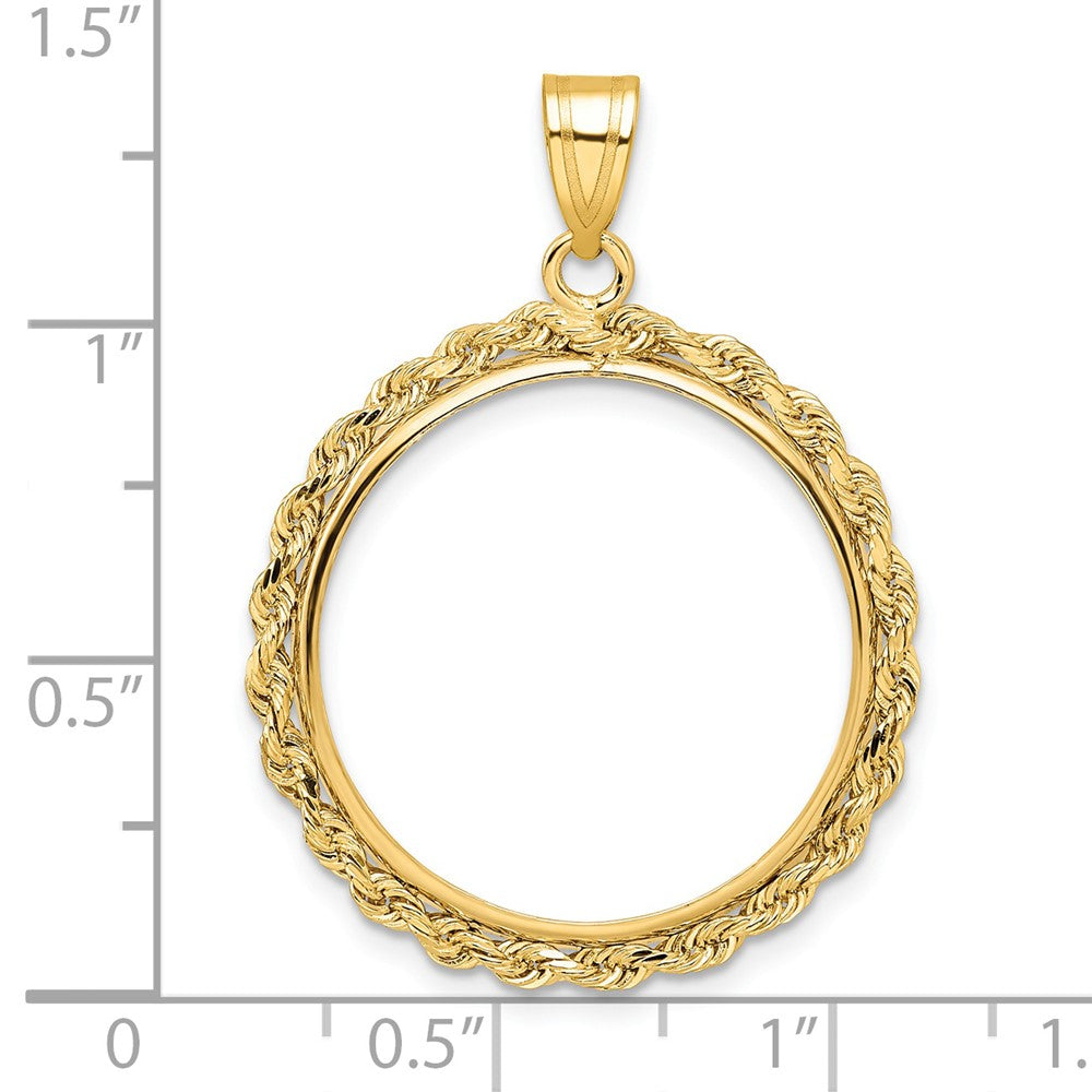14k Polished Rope 22.0mm Prong Coin Bezel Pendant