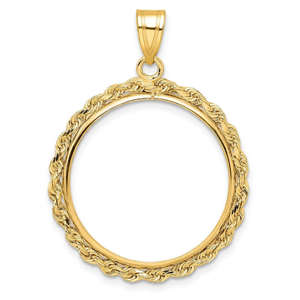 14k Polished Rope 22.0mm Prong Coin Bezel Pendant