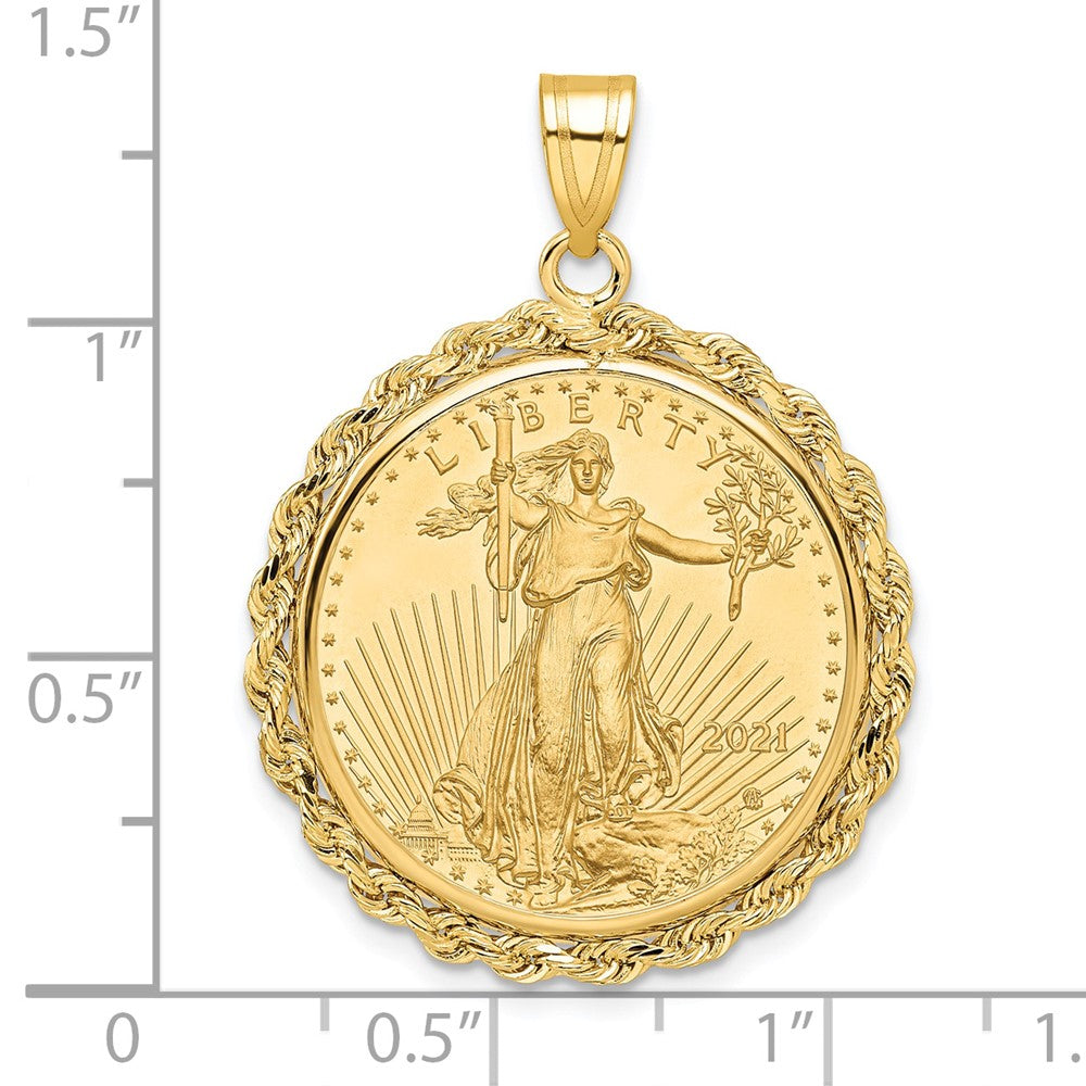 10k Rope Mounted 1/4oz American Eagle Prong Coin Bezel Pendant