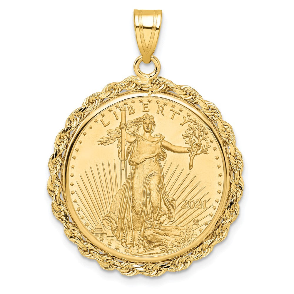 10k Rope Mounted 1/4oz American Eagle Prong Coin Bezel Pendant