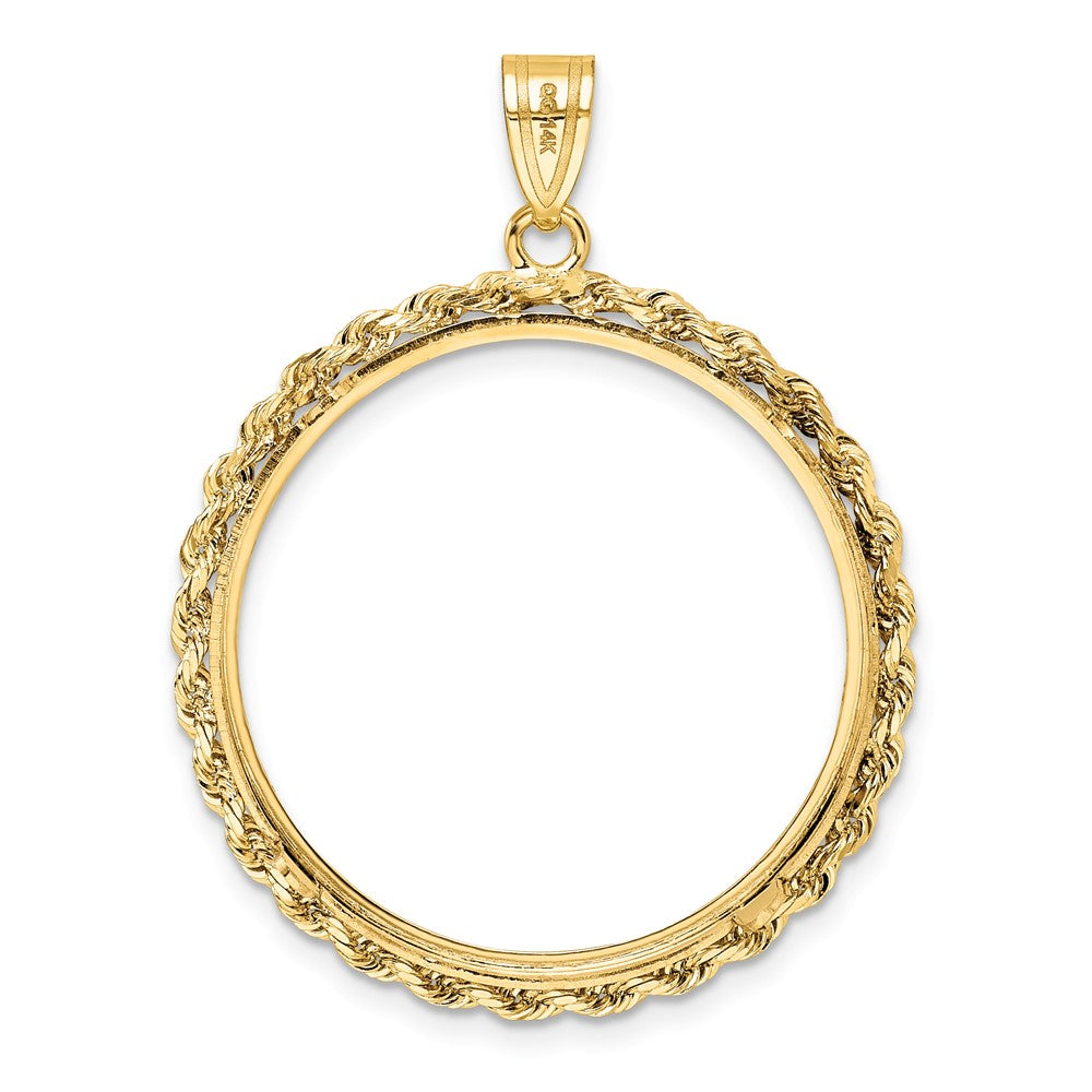 14k Polished Rope 27.0mm Prong Coin Bezel Pendant