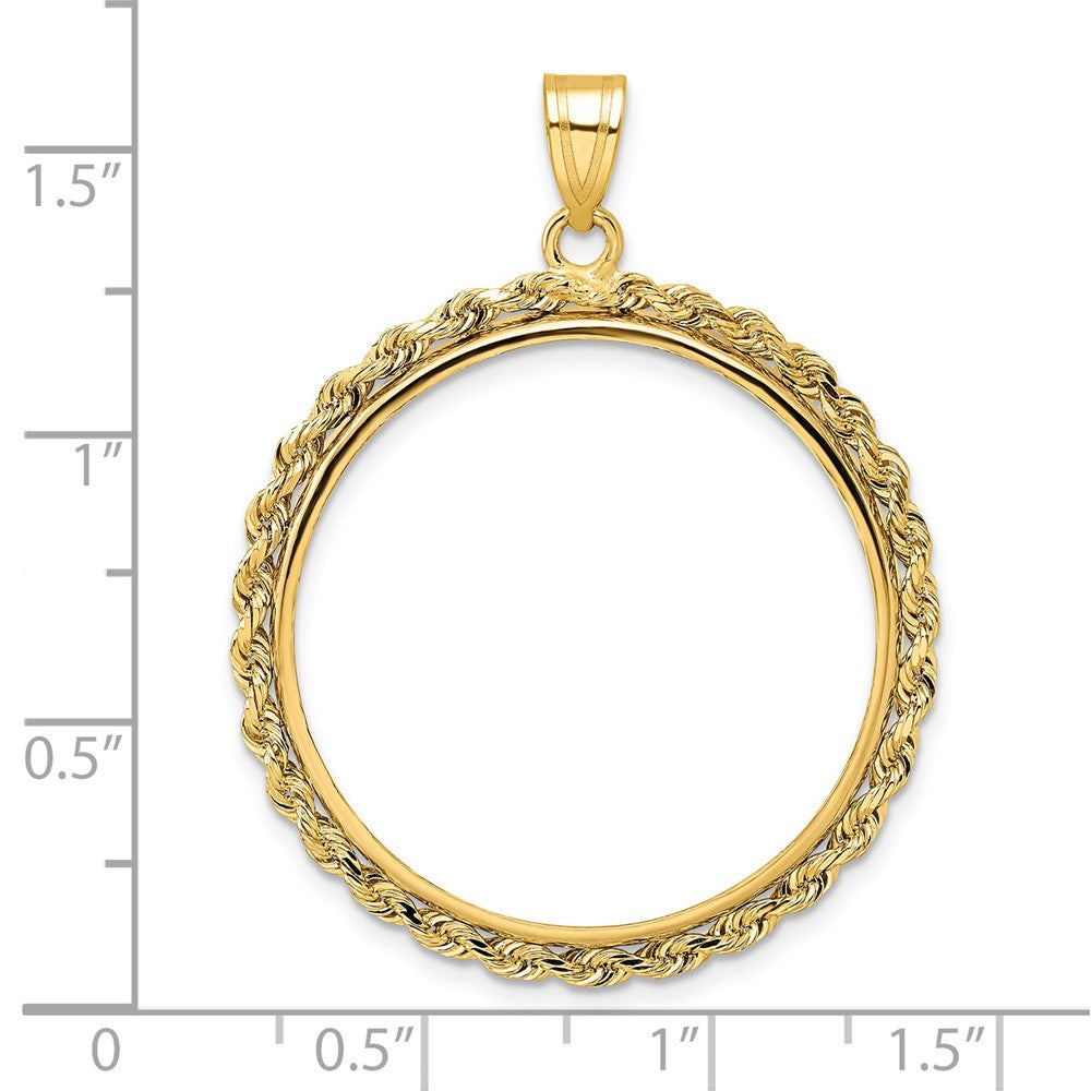 14k Polished Rope 27.0mm Prong Coin Bezel Pendant