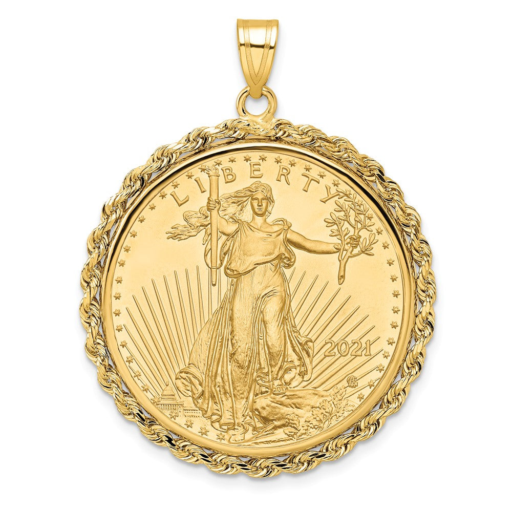 14k Rope Mounted 1/2oz American Eagle Prong Coin Bezel Pendant