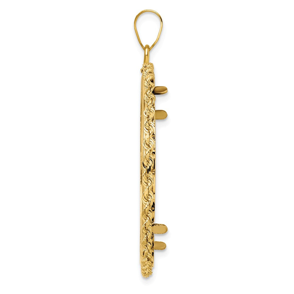 14k Polished Rope 32.0mm Prong Coin Bezel Pendant