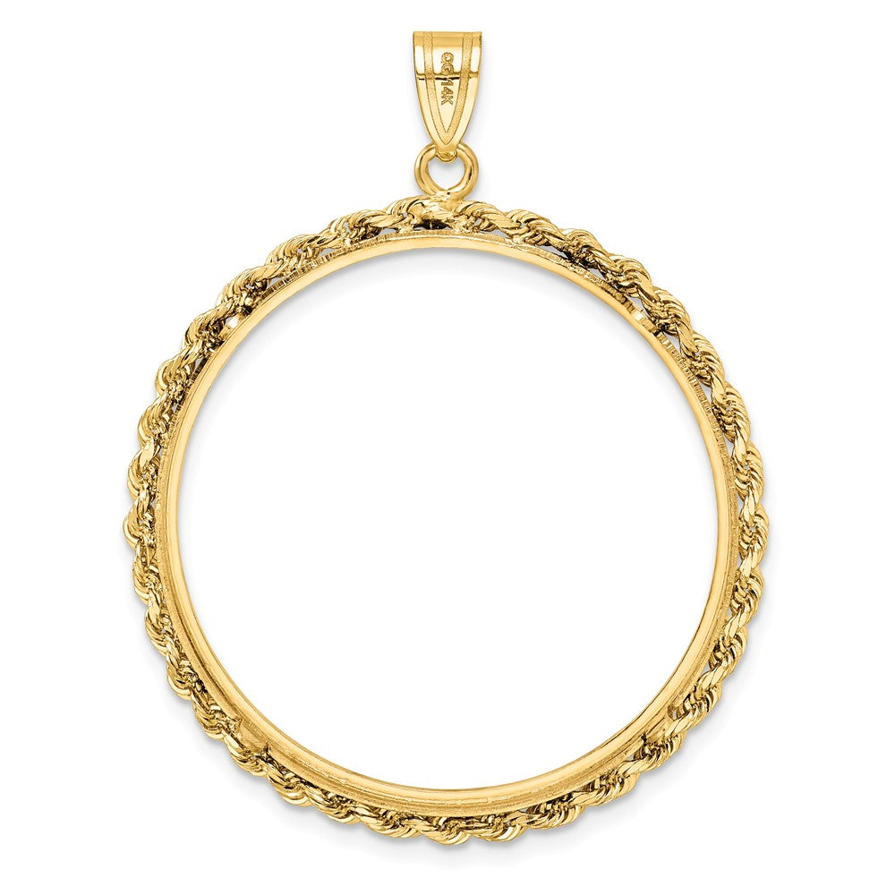 14k Polished Rope 32.0mm Prong Coin Bezel Pendant