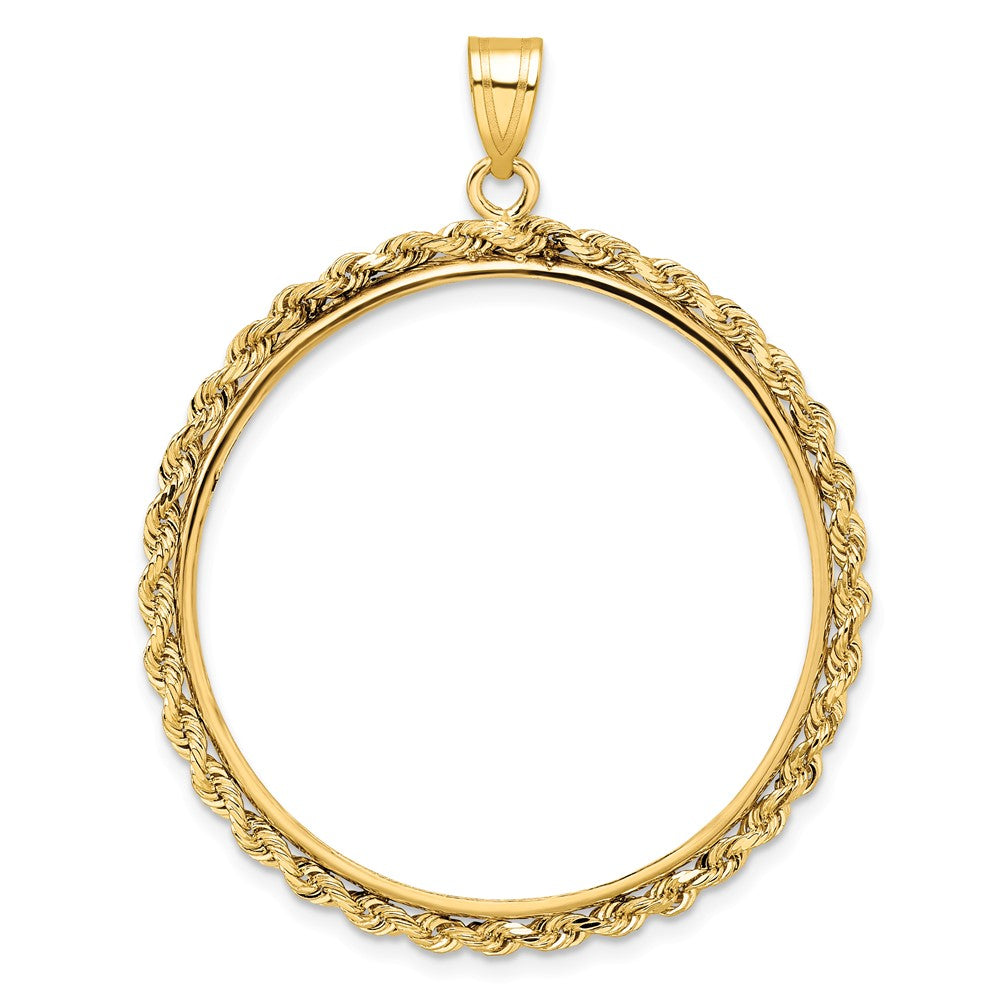 14k Polished Rope 32.0mm Prong Coin Bezel Pendant