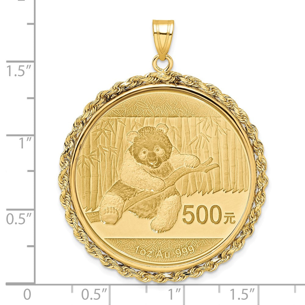 14k Polished Rope Mounted 1oz Panda Prong Coin Bezel Pendant
