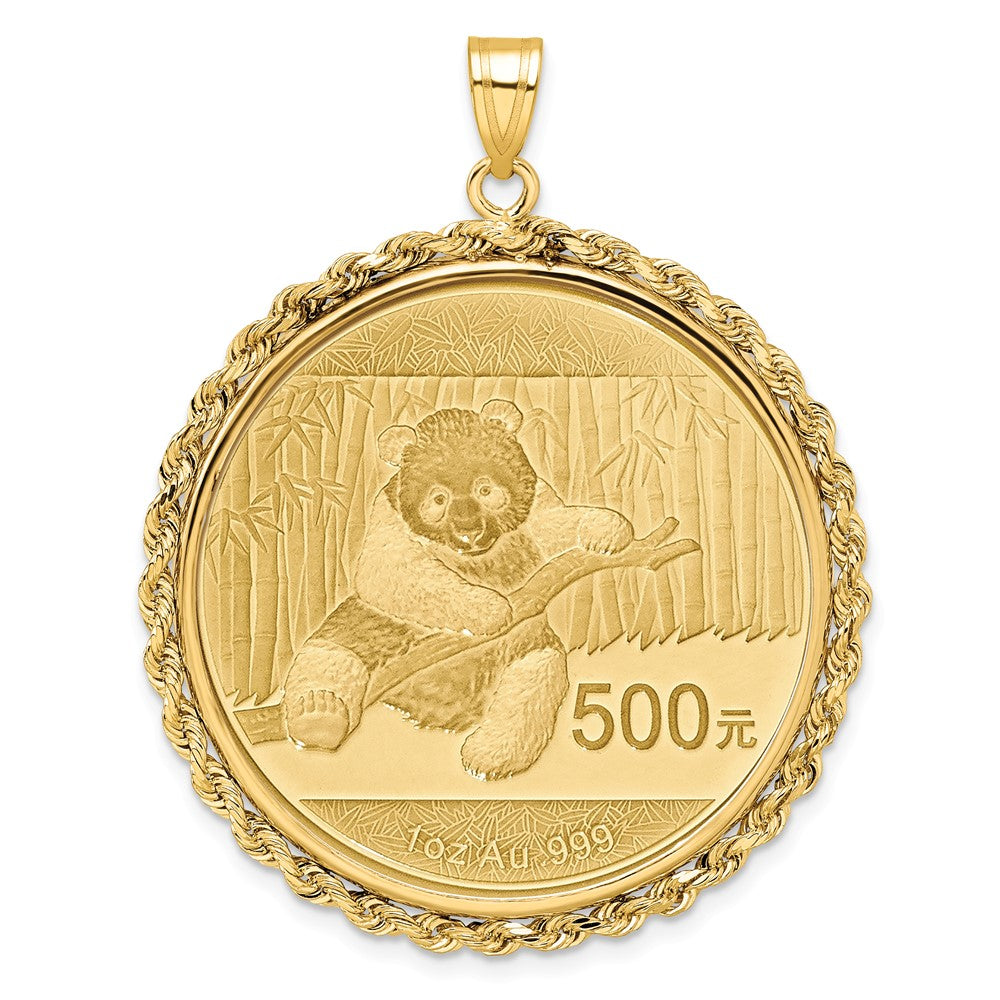 14k Polished Rope Mounted 1oz Panda Prong Coin Bezel Pendant