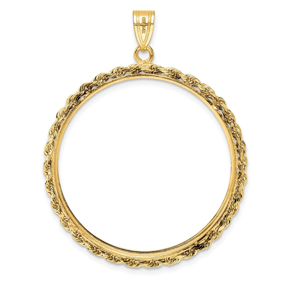 14k Polished Rope 32.7mm Prong Coin Bezel Pendant