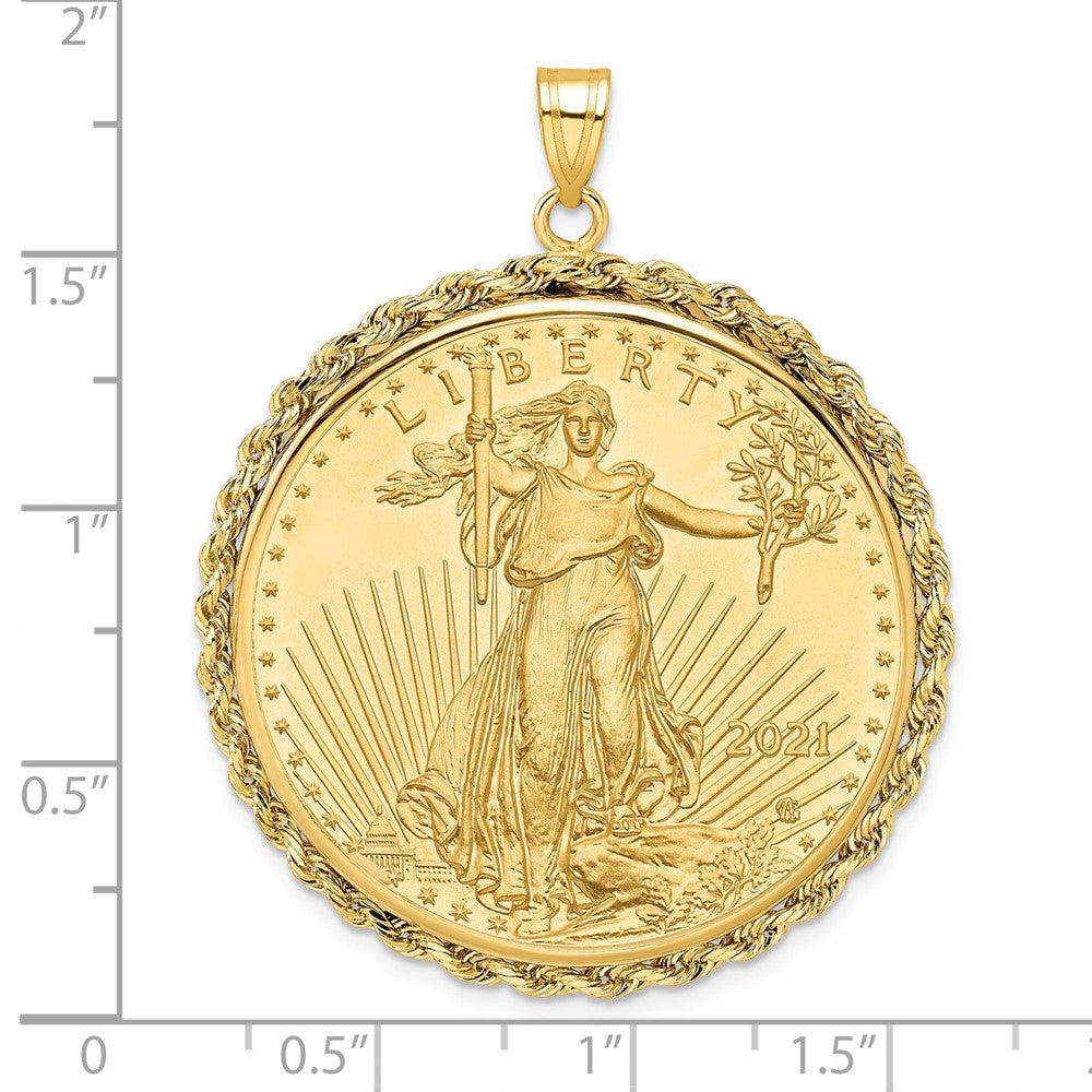 14k Polished Rope Mounted 1oz American Eagle Prong Coin Bezel Pendant
