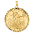 14k Polished Rope Mounted 1oz American Eagle Prong Coin Bezel Pendant