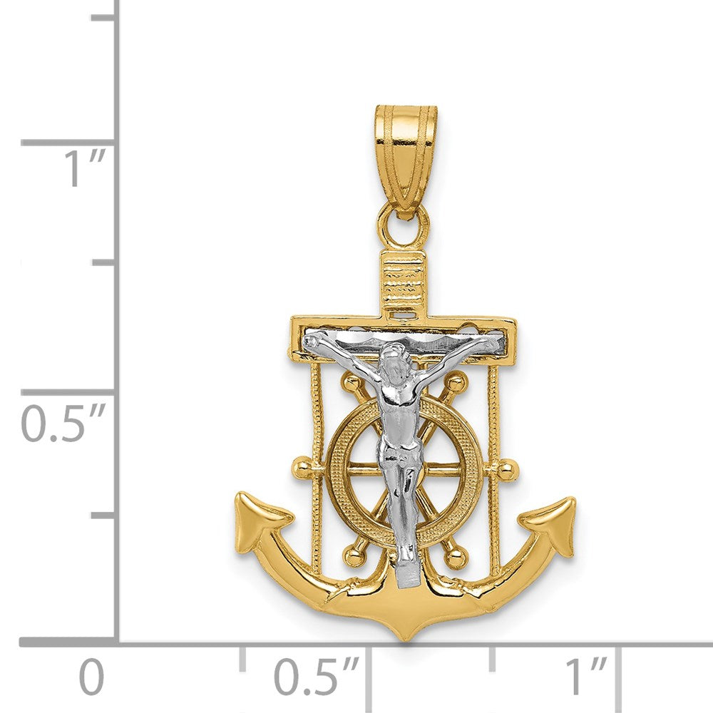 14k Two-tone Diamond-cut Mariner's Crucifix Pendant