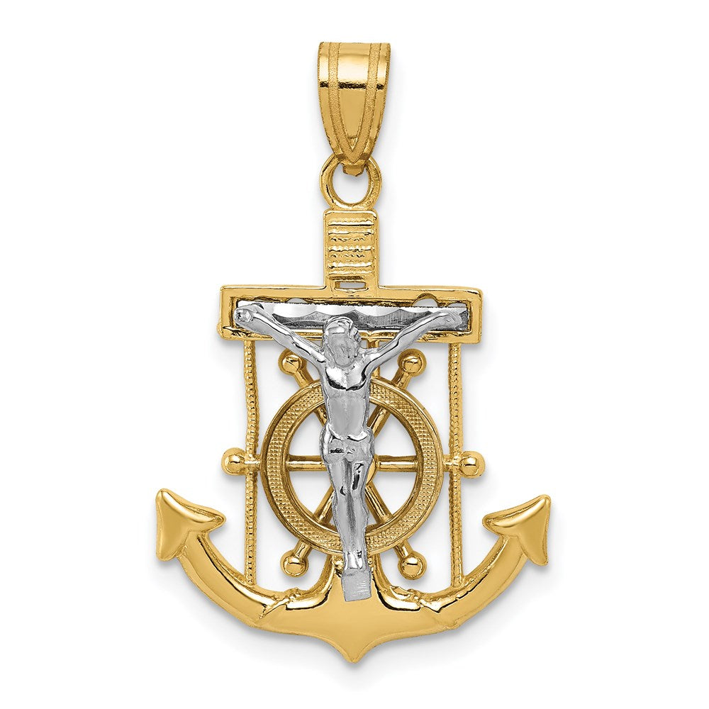 14k Two-tone Diamond-cut Mariner's Crucifix Pendant
