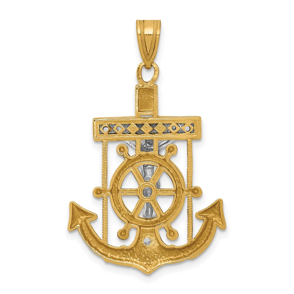 14k Two-tone Diamond-cut Mariner's Crucifix Pendant