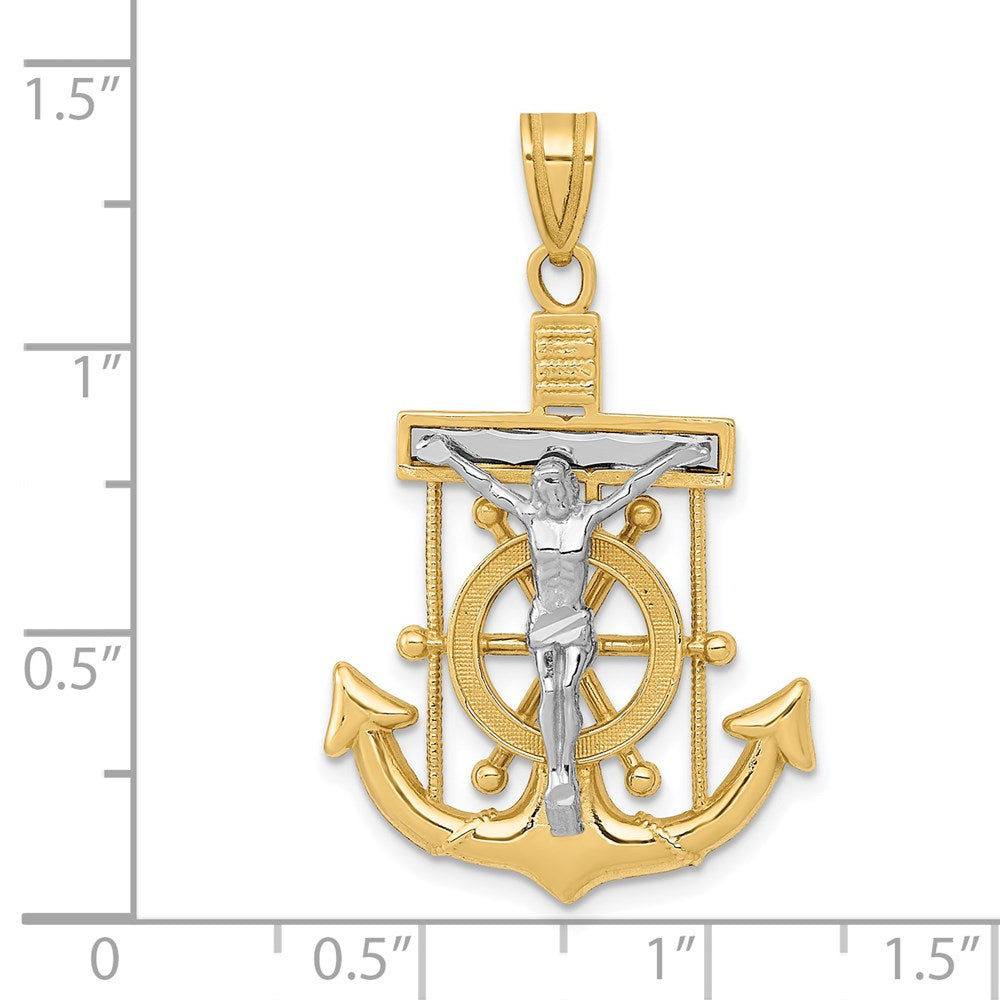 14k Two-tone Diamond-cut Mariner's Crucifix Pendant