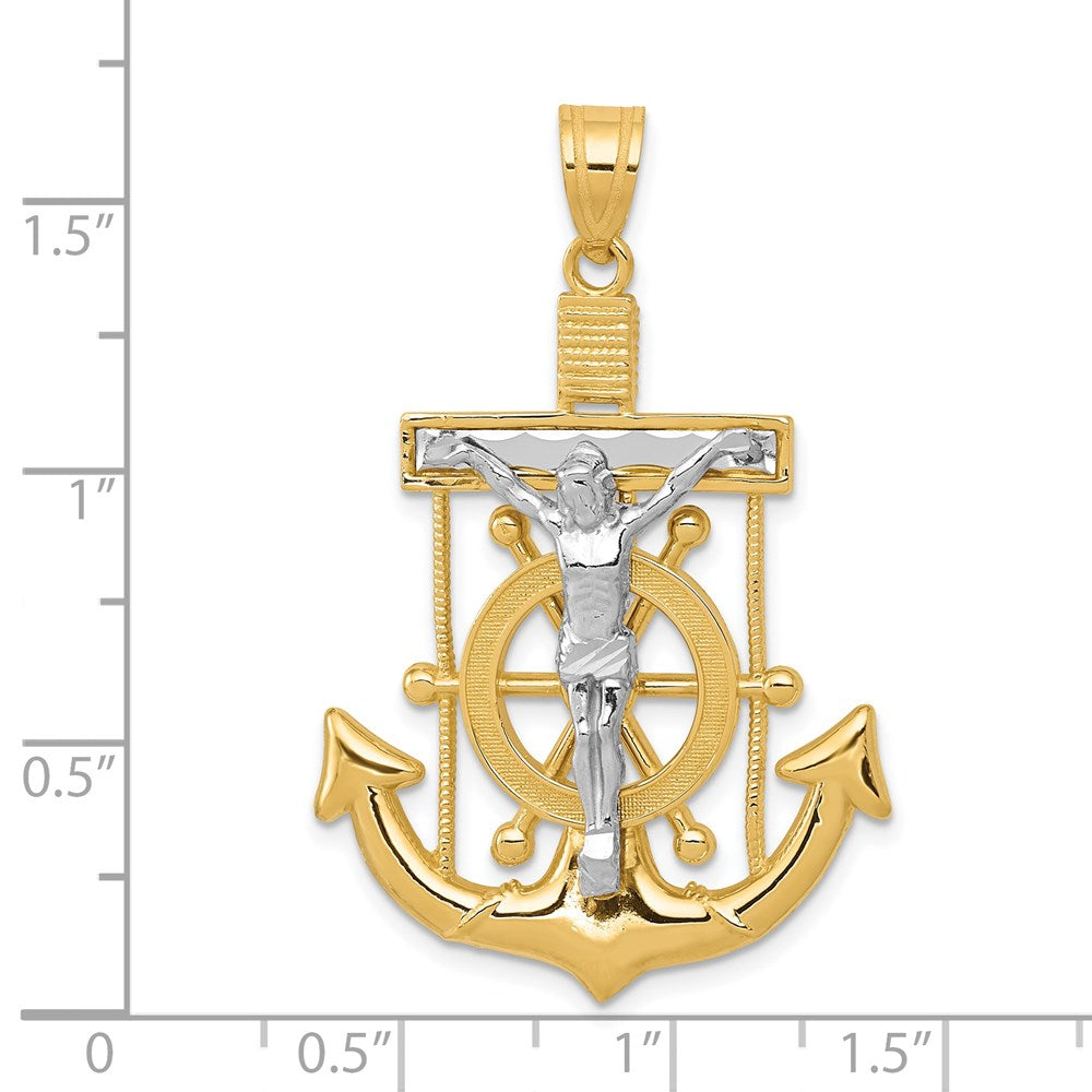 14k Two-tone Diamond-cut Mariner's Crucifix Pendant