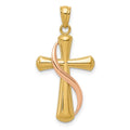 14K Two-Tone Polished Cross w/Drape Pendant