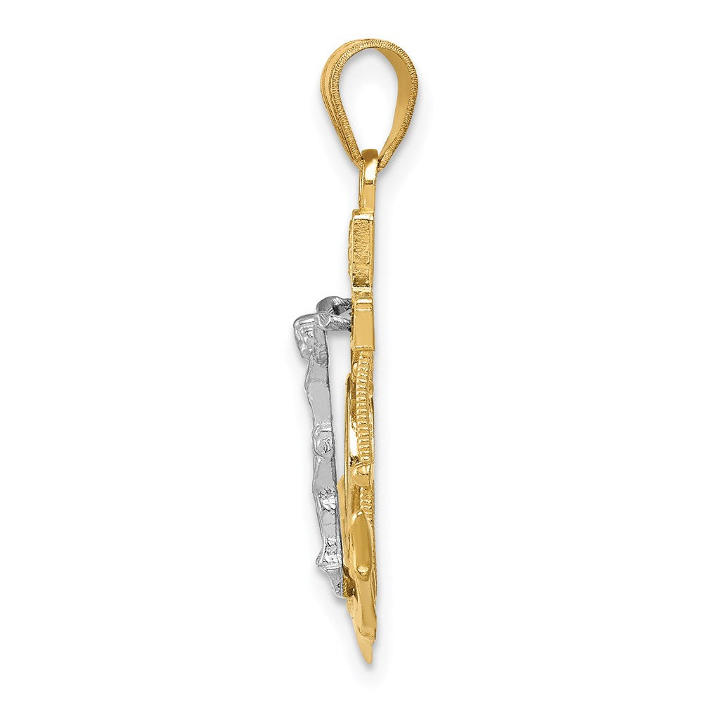 14k Tri-color Diamond-cut w/Textured Mariner's Crucifix Pendant
