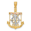14k Tri-color Diamond-cut w/Textured Mariner's Crucifix Pendant