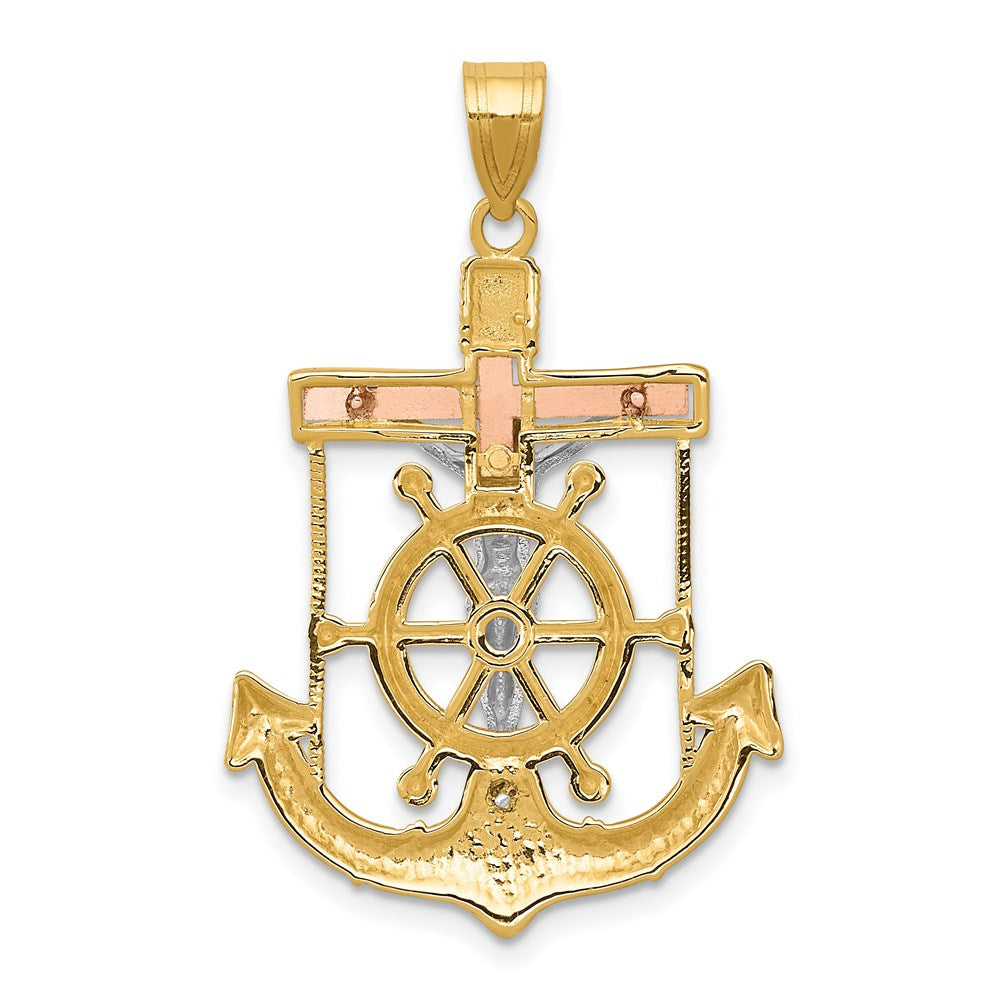 14k Tri-color Diamond-cut w/Textured Mariner's Crucifix Pendant