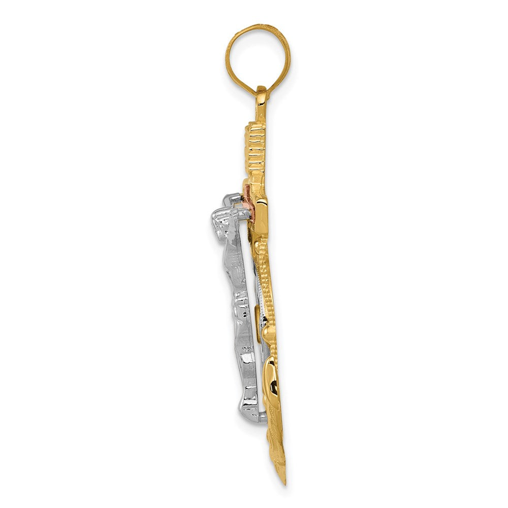 14k Tri-color Diamond-cut w/Textured Mariner's Crucifix Pendant