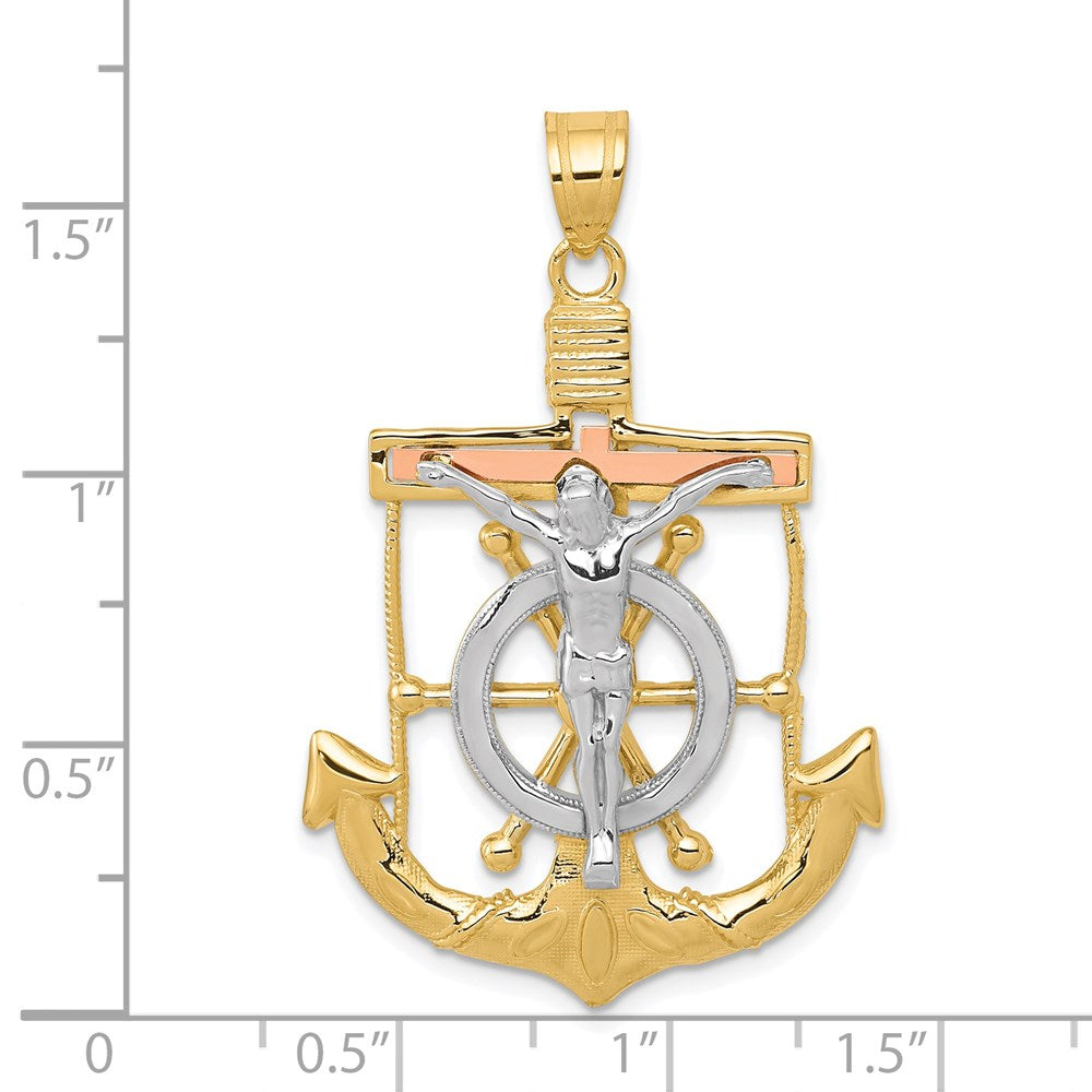 14k Tri-color Diamond-cut w/Textured Mariner's Crucifix Pendant
