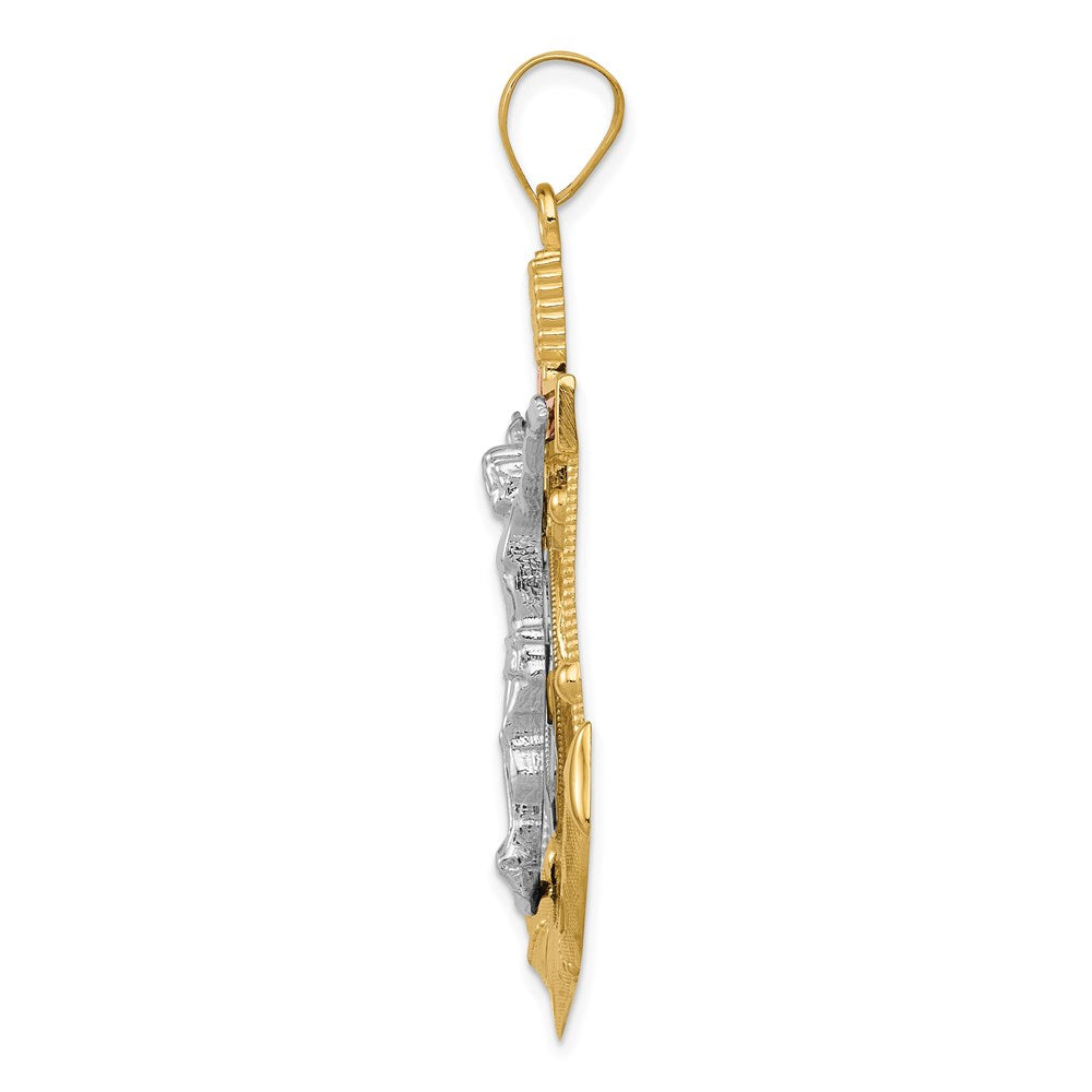 14k Tri-color Diamond-cut w/Textured Mariner's Crucifix Pendant