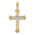 14K w/Rhodium Budded Yellow Cross Frame Pendant