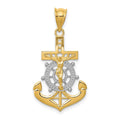 14k w/Rhodium Diamond-cut Mariners Crucifix Pendant
