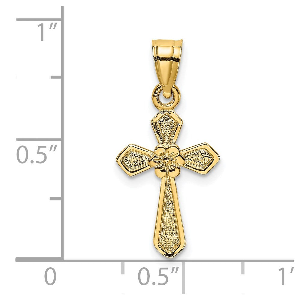 14K Small Cross w/Flower Charm