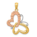 14k Two-tone Gold w/White Rhodium Butterfly w/Hearts Pendant