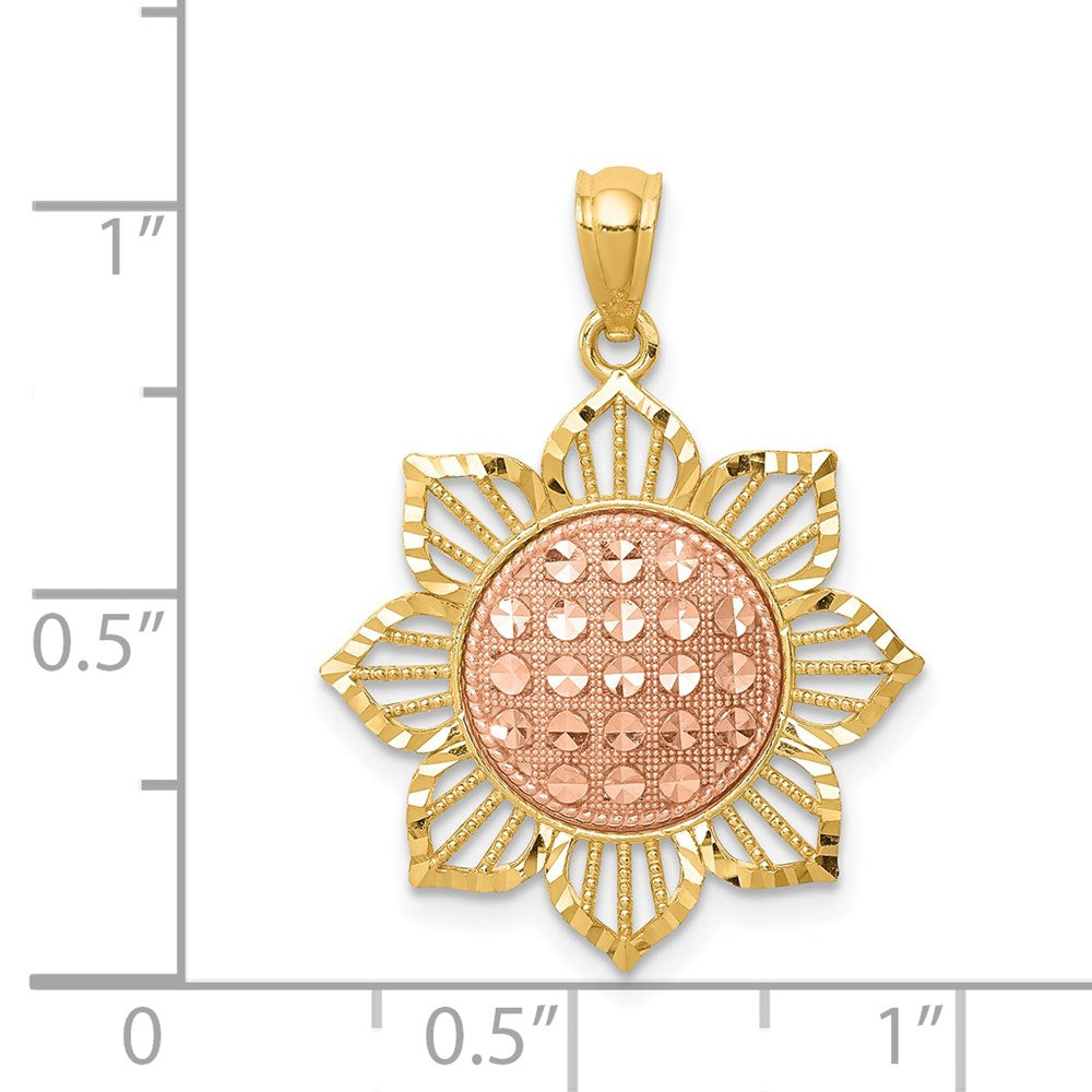 14K Two-Tone D/C Sunflower Pendant