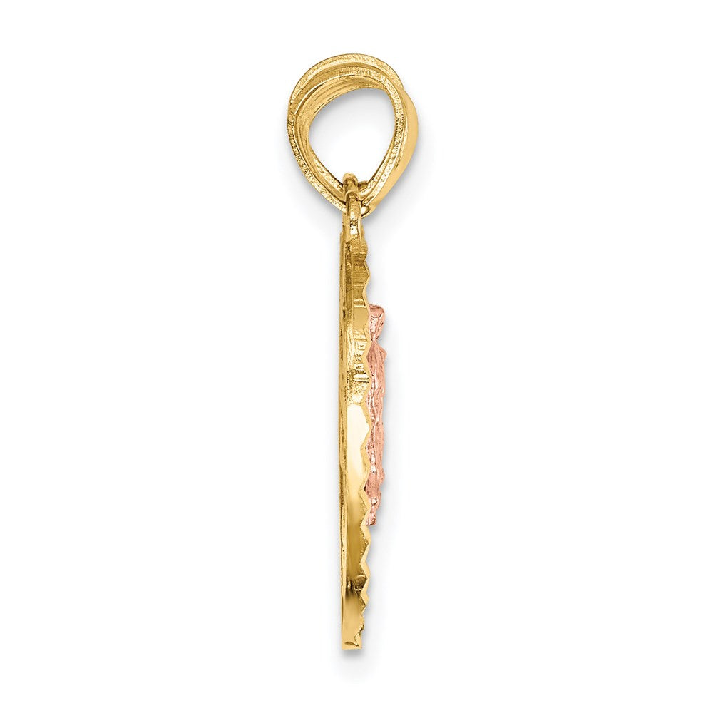 14K Two-tone Reversible Lady of Guadalupe&Crucifix Breakapart Pendant