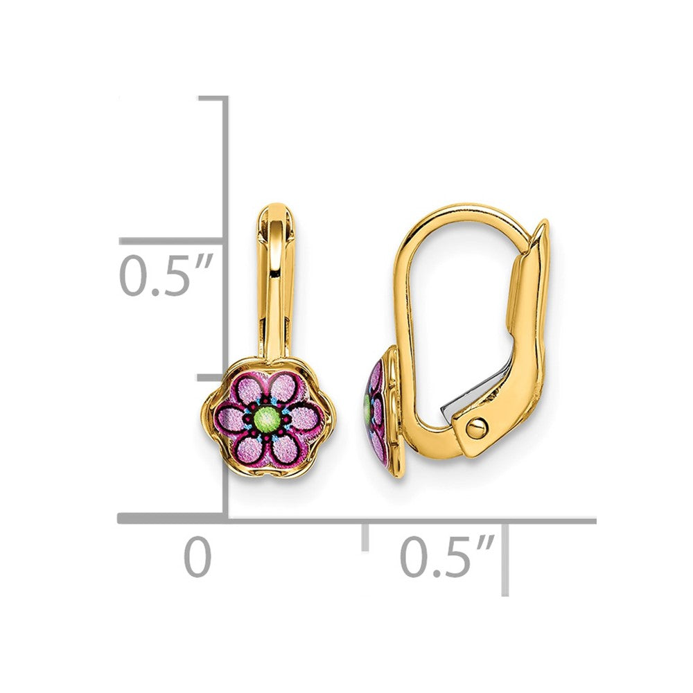 14K Children's Enamel Flower Leverback Earrings