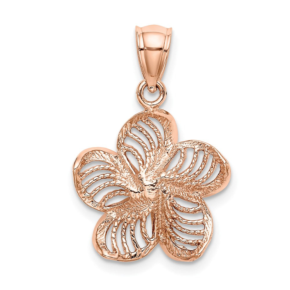 14k Rose Gold Beaded and Polished Plumeria Flower Charm