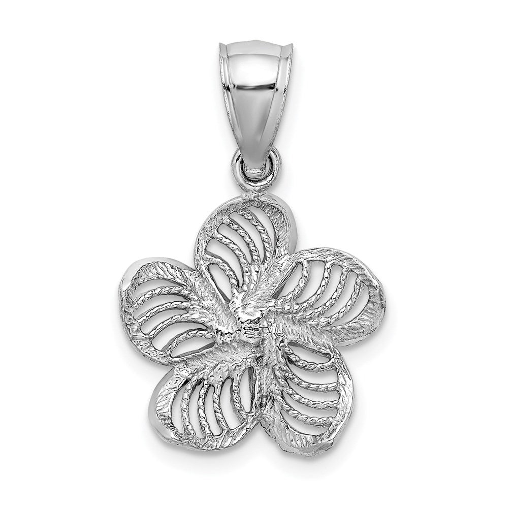 14k White Gold Beaded and Polished Plumeria Flower Charm