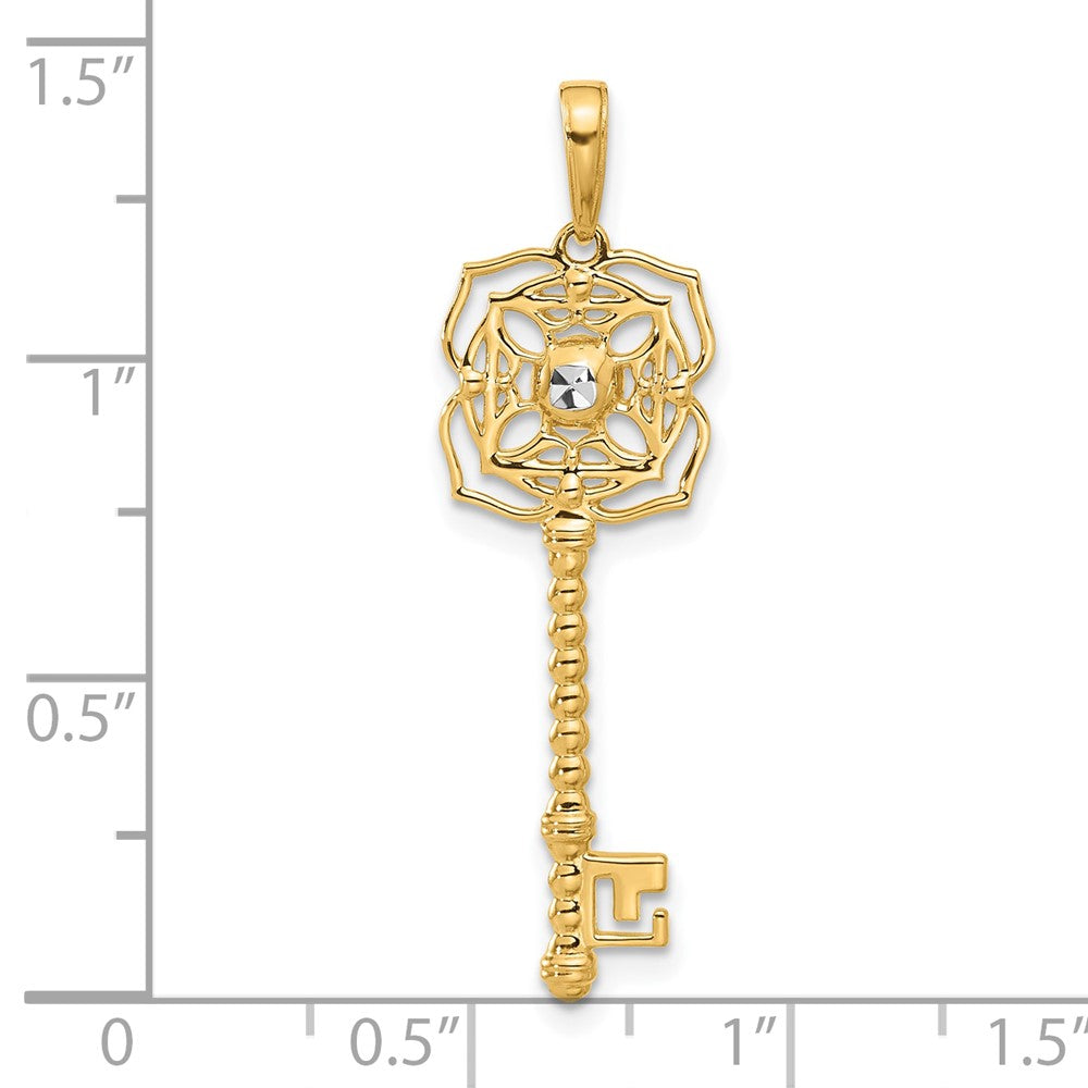 14k and White Rhodium D/C Floral Key Pendant