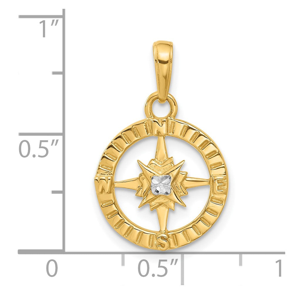14k and White Rhodium D/C Compass Pendant