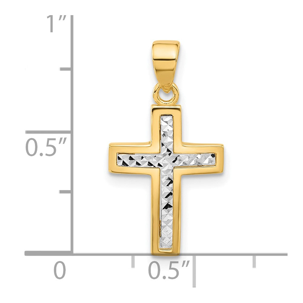14K Two-tone Polished and Diamond-cut Cross Pendant
