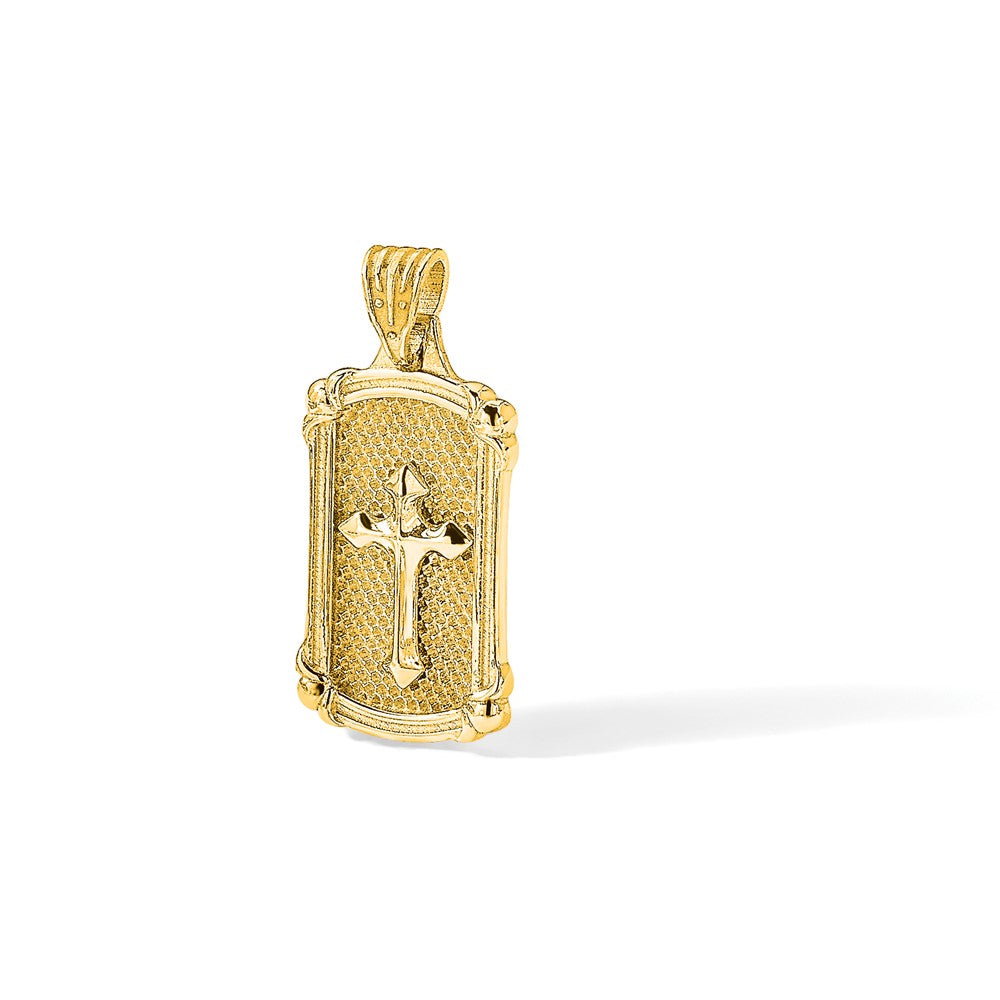 14K Polished and Textured Dog Tag Cross Pendant