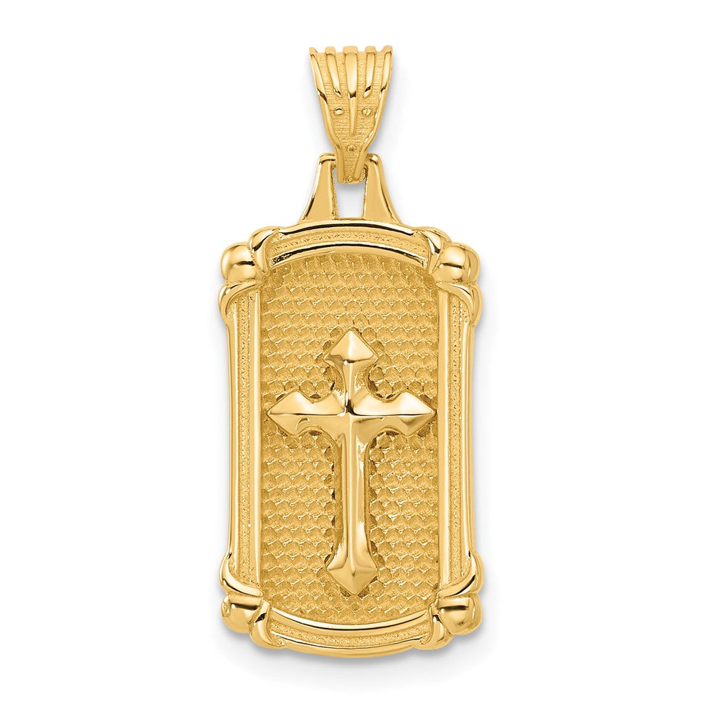 14K Polished and Textured Dog Tag Cross Pendant