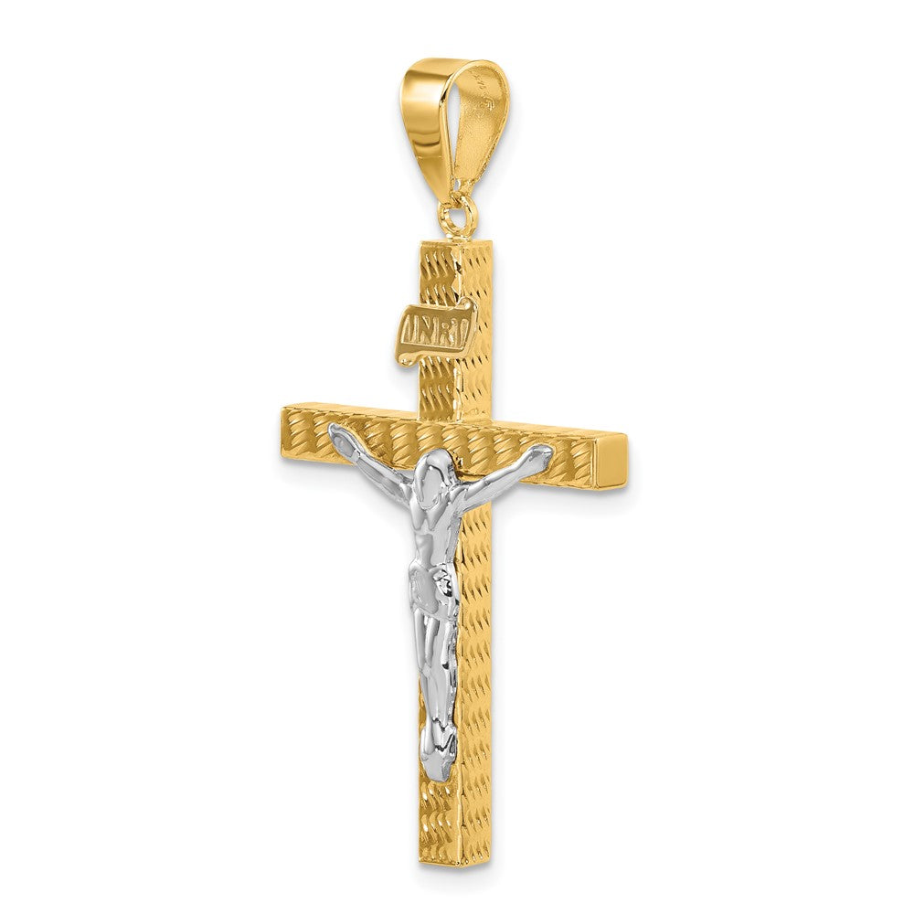 14K Two-tone Polished and Diamond-cut Crucifix Pendant