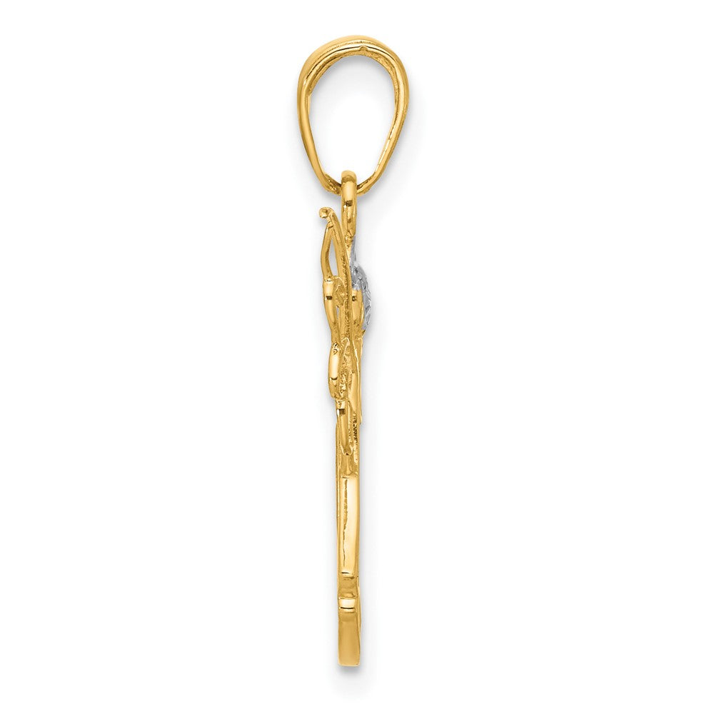 14k with White Rhodium D/C Angel Pendant