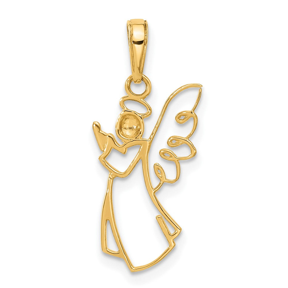 14k with White Rhodium D/C Angel Pendant