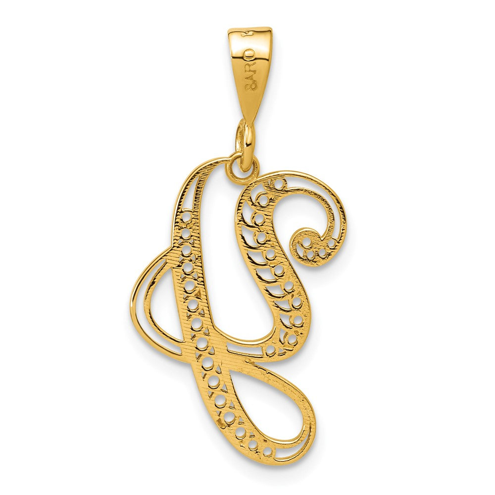 14KY Polished Script Filigree Letter Y Initial Pendant