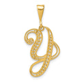 14KY Polished Script Filigree Letter Y Initial Pendant