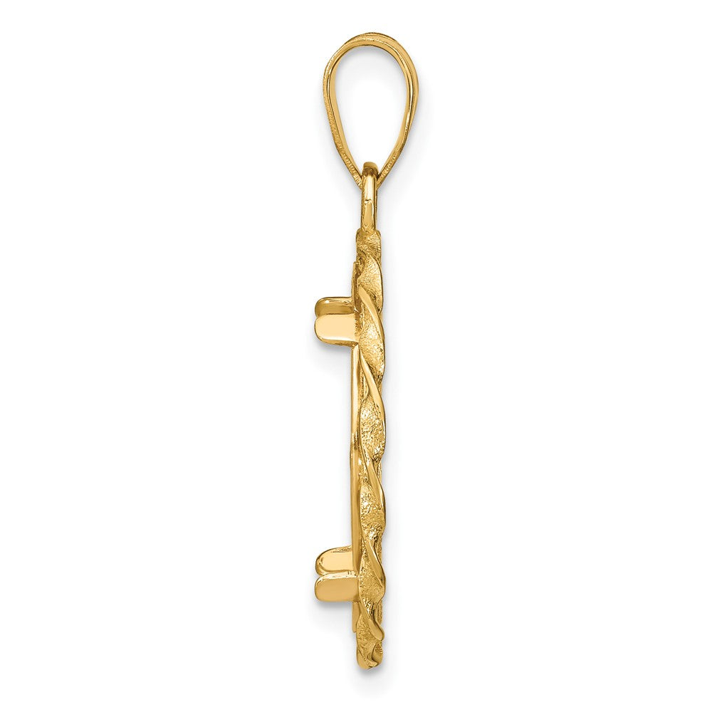 14k Twisted Wire & Diamond-cut 16.5mm Prong Coin Bezel Pendant