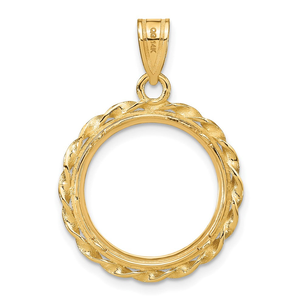 14k Twisted Wire & Diamond-cut 16.5mm Prong Coin Bezel Pendant