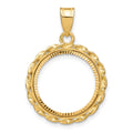 14k Twisted Wire & Diamond-cut 16.5mm Prong Coin Bezel Pendant