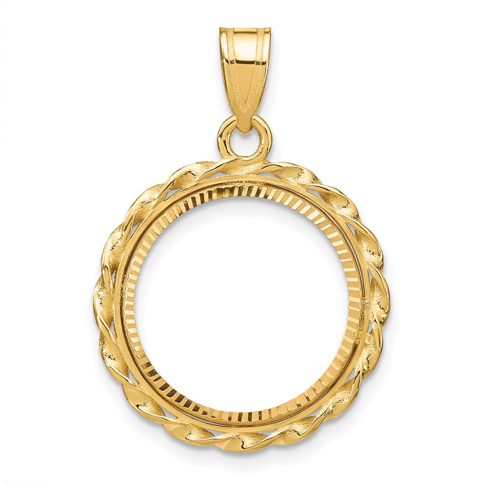 14k Twisted Wire & Diamond-cut 16.5mm Prong Coin Bezel Pendant